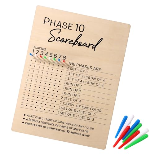 Phase 10 Anzeigetafel, 2025 Spaß aus Holz Phase 10 Punktetafel mit 8 Farbigen Stift Tischtafel Phase 10 Kartenspiel Zubehör Phase 10 Score Board für Party Familienspieleabende für Erwachsene Phase 10 Anzeigetafel, 2025 Spaß aus Holz Phase 10 Punktetafel mit 8 Farbigen Stift Tischtafel Phase 10 Kartenspiel Zubehör Phase 10 Score Board für Party Familienspieleabende für Erwachsene von BOXOB