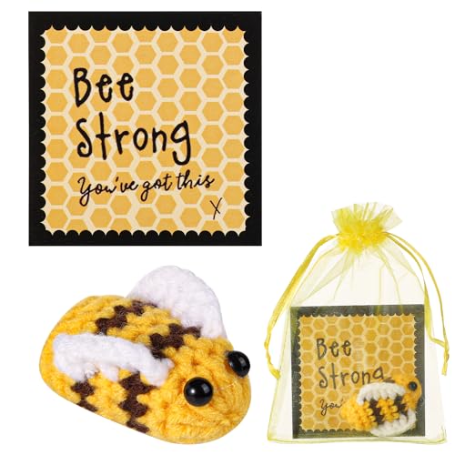 Positive Biene Gehäkelt, Kreativ Taschenumarmungsgeschenk Positiv Gestrickte Puppe mit Positiver Affirmationskarte Positive Kartoffeln als Geburtstagsgeschenk Partydekoration Ermutigung von BOXOB