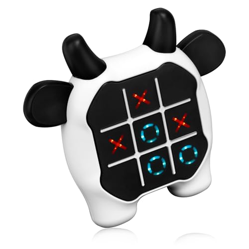 Tic Tac Toe Elektronisch, 3-in-1-Handheld-Puzzle-Spielkonsole mit Tiermotiven Brettspiel Pädagogisches Gedächtnis Zappelspielzeug Tragbare Elektronische Spiele für Kinder ab Jahren (Kuh) von BOXOB