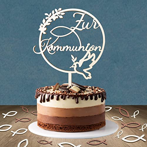 Tortendeko Kommunion, 1 Stück Zur Kommunion Cake Topper Holz & 36 Stück Holz Fische Tischdeko, Erstkommunion deko Junge Mädchen Geschenke, Kommunionsgeschenke für Mädchen Junge Tortendeko Kommunion, 1 Stück Zur Kommunion Cake Topper Holz & 36 Stück Holz Fische Tischdeko, Erstkommunion deko Junge Mädchen Geschenke, Kommunionsgeschenke für Mädchen Junge von BOYATONG