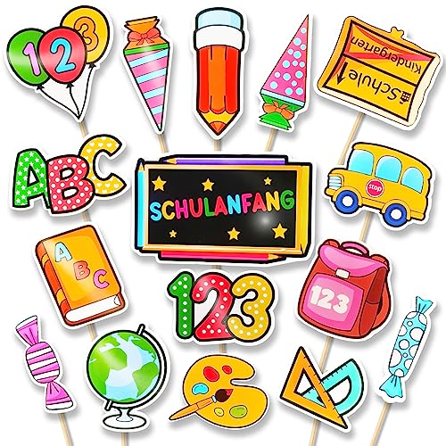 17 Stück Tortendeko Einschulung, ABC 123 Schultüte Cupcake Topper, Schulanfang Tortendeko Schulkind 2024 Füllung Schultüte, Kuchendeko Schulanfang Mädchen Junge 1. Schultag Schulanfang Party Deko von BOYATONG