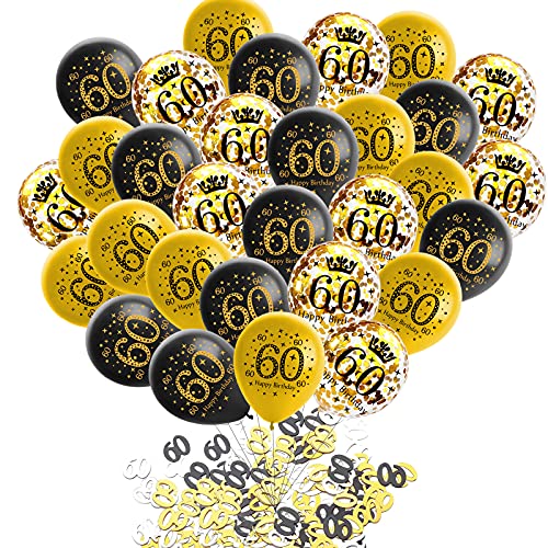 60 Geburtstag Dekor Schwarz Gold,30 Stück Luftballons 60 Geburtstag,Deko 60 Geburtstag Konfetti Luftballons Set,Geburtstagsdeko Helium Ballon für Mann Frau - 12 Zoll von BOYATONG