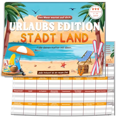 Stadt Land Kartenspiel Urlaubsspiele, Urlaub Strand Gadget Camping Activity Spiel, Reise Geschenk Familienspiel für Ab 9 Jahre Kinder Erwachsene, Reisespiele Urlaubsgadet, FamilienspielUrlaubs Edition von BOYATONG