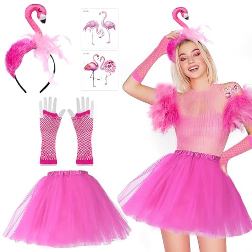 BOYATONG Flamingo Kostüm Damen, 5 Stück Flamingo Accessoires Damen, Flamingo Haarreif+Rosa Tüllrock+Rosa Karnevalshandschuhe+2 Flamingo Tattoo für Fasching Karneval Mottoparty Kostüm Accessoires BOYATONG Flamingo Kostüm Damen, 5 Stück Flamingo Accessoires Damen, Flamingo Haarreif+Rosa Tüllrock+Rosa Karnevalshandschuhe+2 Flamingo Tattoo für Fasching Karneval Mottoparty Kostüm Accessoires von BOYATONG