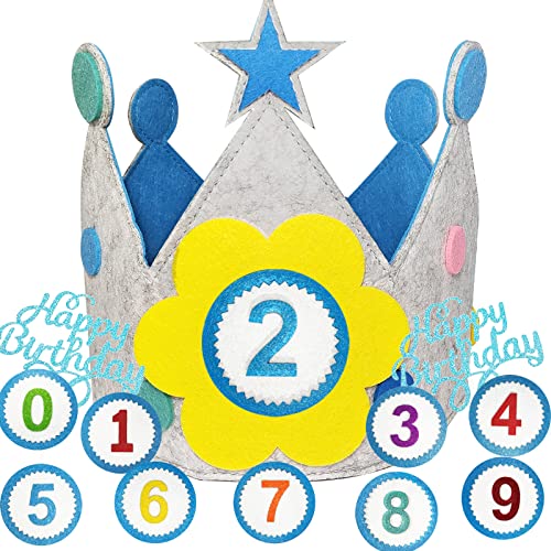 BOYATONG XL Geburtstagskrone Kinder,Geburtstagskrone Junge,Geburtstagskrone Stoff,Krone Geburtstag für Jungs Mädchen mit Auswechselbaren Zahlen von 0-9 von BOYATONG
