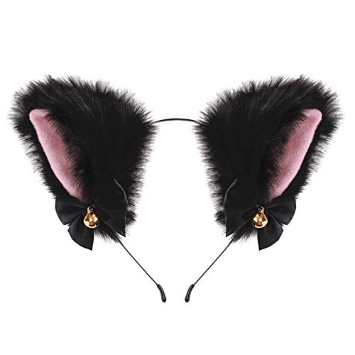 BOYATONG Katzenohren Haarreif,Katze Ohr Stirnband,Neko Ears Clip,Cat Ears Cosplay,Fuchs Ohren Cosplay Haarreif Mädchen Damen und Kinder(Schwarz+Pink) von BOYATONG