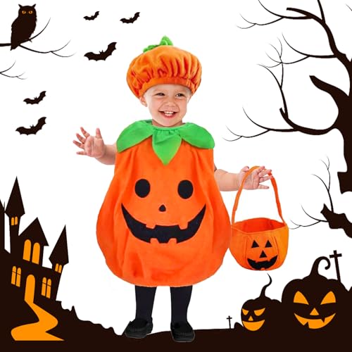 BOYATONG Kürbis Kostüm Kinder, Halloween Kostüm Kinder Baby mit Kürbis Hut und Halloween Süssigkeiten Beutel, Halloween Kostüm Kürbis für Cosplay Fasching Karneval Party 3-8 Jahr BOYATONG Kürbis Kostüm Kinder, Halloween Kostüm Kinder Baby mit Kürbis Hut und Halloween Süssigkeiten Beutel, Halloween Kostüm Kürbis für Cosplay Fasching Karneval Party 3-8 Jahr von BOYATONG