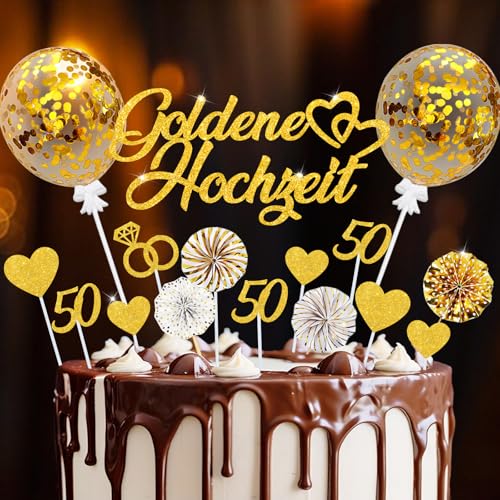 Tortendeko Goldene Hochzeit, 20 Stück Glitzer 50. Hochzeitstag Kuchendeko, Cake Topper Goldene Hochzeit Geschenke Tortendeko Goldene Hochzeit, 20 Stück Glitzer 50. Hochzeitstag Kuchendeko, Cake Topper Goldene Hochzeit Geschenke von BOYATONG