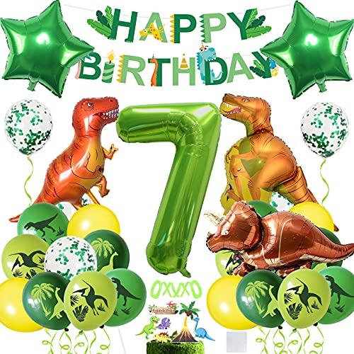 Dinosaurier Geburstagdeko Kit,Dino Luftballons Geburtstag 7 Jahr, Riesen Folienballon Zahl 7,Geburtstag 7 Jahr Junge,Dino Ballons Geburtstag Deko,Dino Kindergeburtstag Deko von BOYATONG