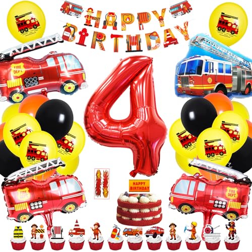 48 Stück Feuerwehr Deko Kindergeburtstag, Feuerwehr Geburtstag Deko 4 jahre Junge, Feuerwehr Luftballons 4 Kindergeburtstag, Feuerwehr Deko 4. Geburtstag Junge, Happy Birthday Deko für Feuerwehr Party von BOYATONG