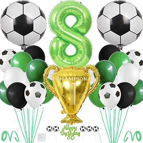 Fußball Geburtstag Deko XXL Set, Geburtstagsdeko Jungen mit Riesenzahl 8, Fußball Luftballon Tortendeko für Fussball Party Kindergeburtstag von BOYATONG