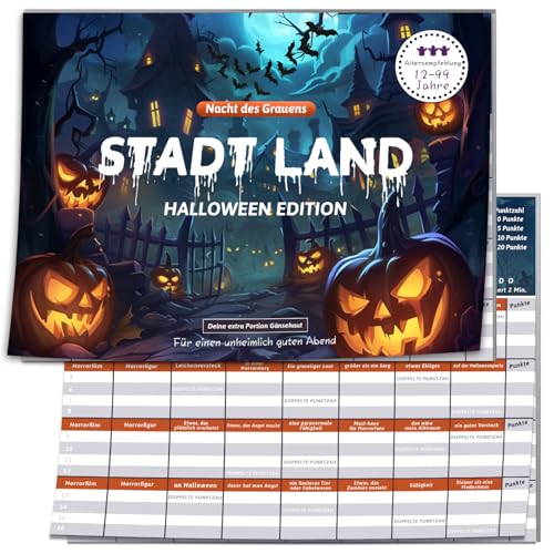 Halloween Spiele, Halloween Horror Edition Spiel, Mitgebsel Kinder und Erwachsene, Gruselig Edition Familienspiel, Stadt Land Fluss, für Halloween Party, 50 Blatt Halloween Spiele, Halloween Horror Edition Spiel, Mitgebsel Kinder und Erwachsene, Gruselig Edition Familienspiel, Stadt Land Fluss, für Halloween Party, 50 Blatt von BOYATONG