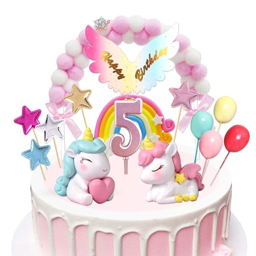 Einhorn Tortendeko 5. Geburtstag Mädchen, Einhorn Kuchendeko mit Kerze 5 Jahr, Einhorn Figuren Cake Topper 5. Geburtstag, Einhorn Torten Deko für Mädchen Einhorn Tortendeko 5. Geburtstag Mädchen, Einhorn Kuchendeko mit Kerze 5 Jahr, Einhorn Figuren Cake Topper 5. Geburtstag, Einhorn Torten Deko für Mädchen von BOYATONG