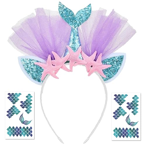 BOYATONG Meerjungfrau Haarreif Meerjungfrau Kostüm Damen Mädchen, Haarreif Karneval Meerjungfrau mit 2 Blätter Meerjungfrau Gesichtstattoo Karneval, Faschingskostüme Damen Meerjungfrau Accessoires BOYATONG Meerjungfrau Haarreif Meerjungfrau Kostüm Damen Mädchen, Haarreif Karneval Meerjungfrau mit 2 Blätter Meerjungfrau Gesichtstattoo Karneval, Faschingskostüme Damen Meerjungfrau Accessoires von BOYATONG