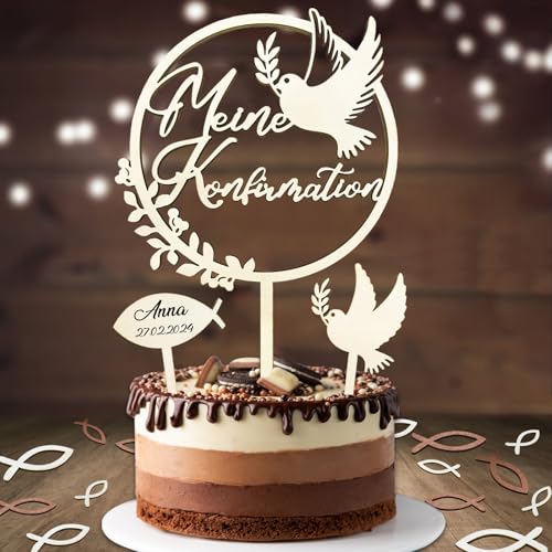 Tortendeko Konfirmation, Cake Topper Meine Konfirmation Holz & 36 Stück Holz Fische Streudeko Tischdeko & Taube Fisch Kuchen Deko, Konfirmation Deko Junge Mädchen Geschenke, Konfirmationsgeschenke Tortendeko Konfirmation, Cake Topper Meine Konfirmation Holz & 36 Stück Holz Fische Streudeko Tischdeko & Taube Fisch Kuchen Deko, Konfirmation Deko Junge Mädchen Geschenke, Konfirmationsgeschenke von BOYATONG