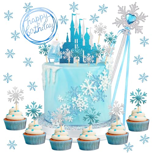 Schneeflocken Tortendeko mit Schloss Schneeflocke Konfetti Weiß Silber Schneeflocken Tortendeko mit Schloss Schneeflocke Konfetti Weiß Silber von BOYATONG