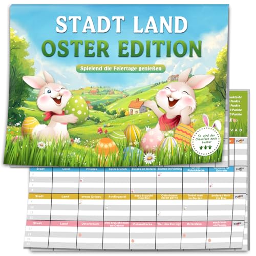 Stadt Land Oster Kartenspiel，Kleine Ostergeschenke für Kinder Junge Mädchen ab 9 10 11 12 13 14 Jahre, Spiele Kleinigkeit Geschenke Ostern für Erwachsene Männer Frauen Teenager, Lustige Familienspiel von BOYATONG