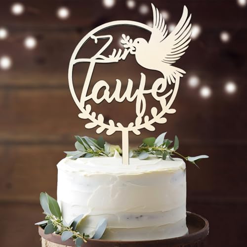 Cake Topper Zur Taufe - Holz Tortendeko für Mädchen und Junge - Deko für Tauftorte von BOYATONG