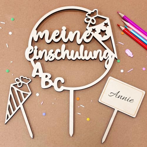 4 Stk Tortendeko Einschulung, Cake Topper Meine Einschulung Holz, Kuchendeko Schulanfang, Zuckertüte ABC 123 Kuchen Deko Schulkind 2024 Mädchen Junge Geschenk 4 Stk Tortendeko Einschulung, Cake Topper Meine Einschulung Holz, Kuchendeko Schulanfang, Zuckertüte ABC 123 Kuchen Deko Schulkind 2024 Mädchen Junge Geschenk von BOYATONG