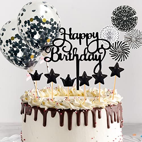 Tortendeko Geburtstag Junge,Cake Topper Happy Birthday,Kuchen Topper Schwarz,Geburstagstorte Deko für Mann, Tortendeko(Schwarz) von BOYATONG