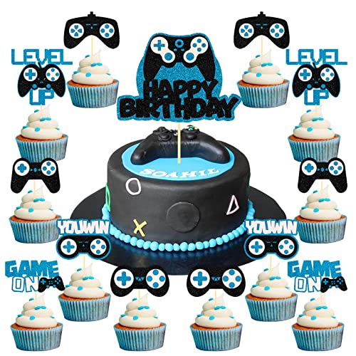 Tortendeko Geburtstag Junge, Videospiel Torten Deko, Gamer“Happy Birthday”Cake Topper, Kuchen Deko Video Gaming Spiel, Playstation Cupcake Topper, für Kinder Party Dekoration von BOYATONG