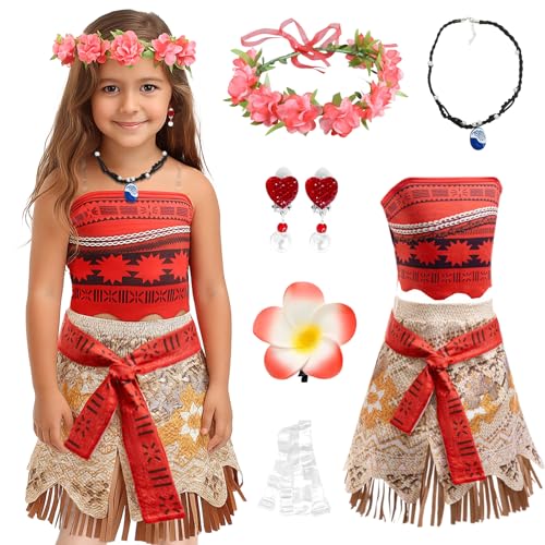 BOYIFEIJIE Vaiana Kostüm Mädchen 5-teilig Prinzessin Vaiana Set mit Oberteil, Rock, Halskette, Blumenkrone, Herzförmige Ohrclips & Haarspange für Karneval Halloween Fasching Geburtstagsparty BOYIFEIJIE Vaiana Kostüm Mädchen 5-teilig Prinzessin Vaiana Set mit Oberteil, Rock, Halskette, Blumenkrone, Herzförmige Ohrclips & Haarspange für Karneval Halloween Fasching Geburtstagsparty von BOYIFEIJIE