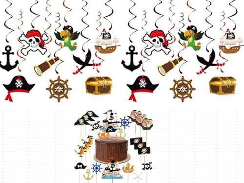 49 Stück Piraten Tortendeko Set,Piratendeko Party Hängende Wirbel Deko,Piratenschiff, Kapitän Hut, Schädel und Papagei für Kindergeburtstag, Piraten Deko für Jungen und Mädchen 49 Stück Piraten Tortendeko Set,Piratendeko Party Hängende Wirbel Deko,Piratenschiff, Kapitän Hut, Schädel und Papagei für Kindergeburtstag, Piraten Deko für Jungen und Mädchen von BOZILY