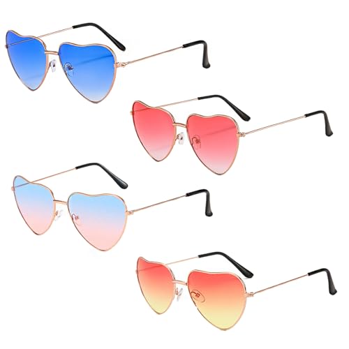 4PCS Herz Sonnenbrille Set, Herz Brille Hippie Brille Herzform Retro Partybrille für 70er 80er Kostümparty, Geburtstagsfeier, Foto-Shooting 4PCS Herz Sonnenbrille Set, Herz Brille Hippie Brille Herzform Retro Partybrille für 70er 80er Kostümparty, Geburtstagsfeier, Foto-Shooting von BOZILY