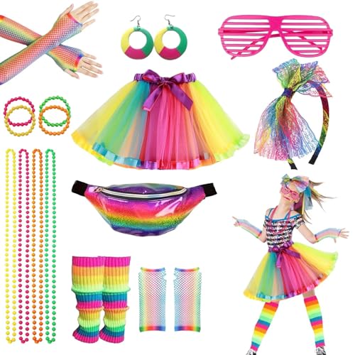 80er-Jahre-Party-Dekorationskostüm-Set, 1980er-Jahre-Kostüm-Zubehör-Set mit Tutu-Rock, Neonlicht-Accessoires, Ohrringen, langen Netzhandschuhen, bunten Beinstulpen, Armbändern, Stirnbändern, Brillen 80er-Jahre-Party-Dekorationskostüm-Set, 1980er-Jahre-Kostüm-Zubehör-Set mit Tutu-Rock, Neonlicht-Accessoires, Ohrringen, langen Netzhandschuhen, bunten Beinstulpen, Armbändern, Stirnbändern, Brillen von BOZILY