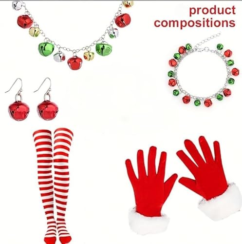 BOZILY Weihnachtskostüm damen-set:Glocken-Schmuck+Roter Handschuhe+Rot-Weiße Strümpfe–Festliche Glocken-Design & Passend Für Frauen/Mädchen,Perfekt für Weihnachts-Party von BOZILY