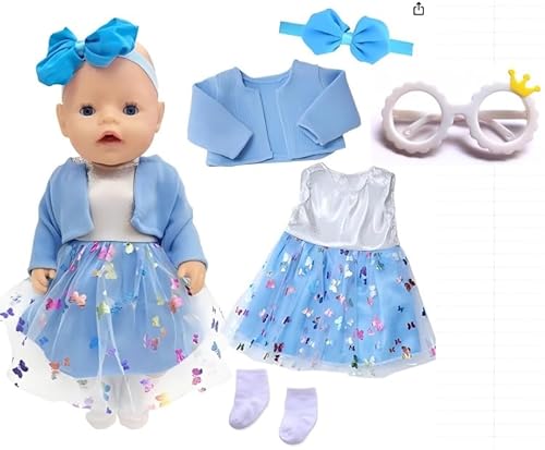Baby Born Kleid Set 5-teilig, Süßes Babypuppenkleidung für 14-18 Zoll (35-43cm) Babypuppen mit Stirnband, Brille, Mantel, Kleid & Socken, Puppenkleidung Zubehör von BOZILY
