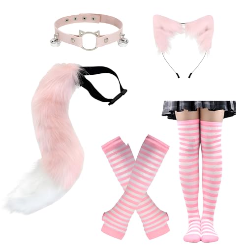 Fuchs Wolfsschwanz Set Katzenmädchen Kostüm Rosa mit Kunstpelz Fuchsschwanz Stirnband Kragen Halbarm Strümpfe Perfekt für Rollenspiele Partys Urlaub Feiern Geschenke für Freunde Fuchs Wolfsschwanz Set Katzenmädchen Kostüm Rosa mit Kunstpelz Fuchsschwanz Stirnband Kragen Halbarm Strümpfe Perfekt für Rollenspiele Partys Urlaub Feiern Geschenke für Freunde von BOZILY
