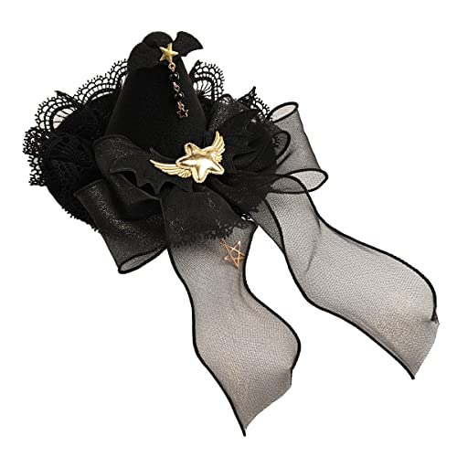 BPURB Damen Filz Wolle Hexenhut Zauberer Mini Kappe Stirnband für Halloween Party Dekor (Hut mit schwarzer Schleife) von BPURB