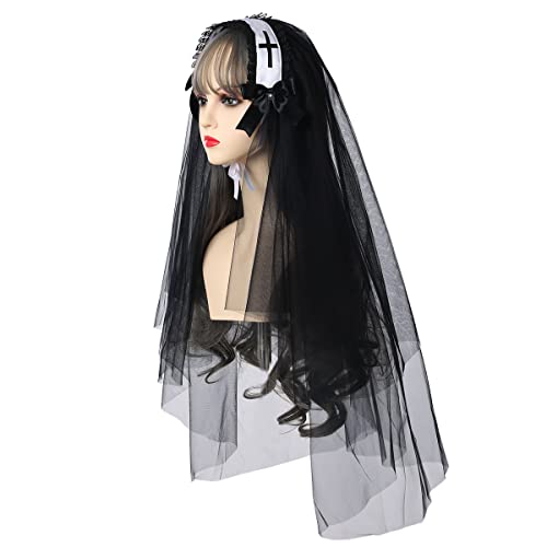 BPURB Damen Nonne Cosplay Kopfbedeckung Zubehör Halloween Kostüm Nonne Hut für Karneval Party Rolle Paly (Schwarz-4) von BPURB