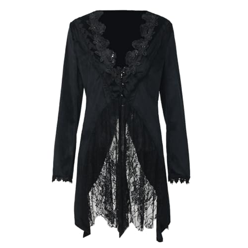 BPURB Damen Steampunk Viktorianischer Mantel Gothic Frack Jacke Unregelmäßige Spitze Halloween Kostüm, Schwarz, L von BPURB