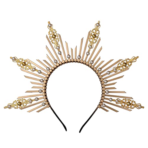 BPURB Gothic Göttin Gold Halo Krone Spike Zip Tie Mary Stirnband Halloween Kopfbedeckung für Damen (Gold-1) von BPURB