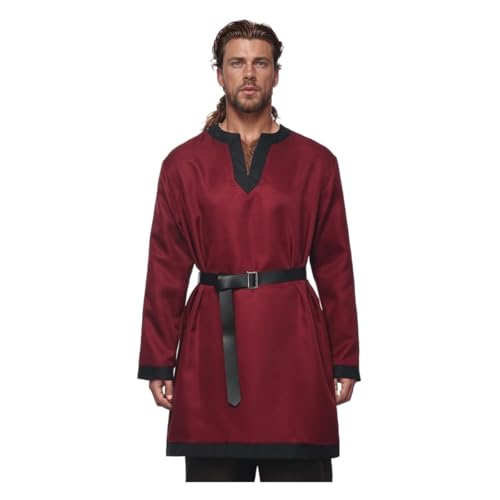 BPURB Herren Mittelalterliche Ritter Tunika Wikinger Krieger Langarm Hemden mit Gürtel Piraten LARP Cosplay Kostüm BPURB Herren Mittelalterliche Ritter Tunika Wikinger Krieger Langarm Hemden mit Gürtel Piraten LARP Cosplay Kostüm von BPURB