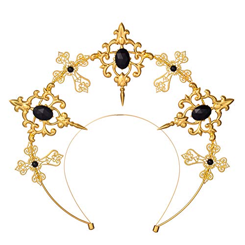 BPURB Jungfrau Maria Halo Krone Gold Göttin Stirnband Kopfschmuck Halloween Party Haarschmuck (Gold-Schwarz) von BPURB