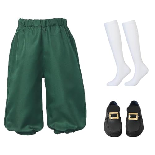 BPURB Kinder Kolonial Kostüm Jungen Mittelalter Piraten Cosplay Kostüm Renaissance Kostüm Reithose (Hose mit kniehohen weißen Socken und Goldener Schuhschnalle) von BPURB