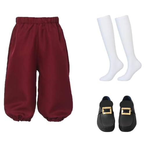 BPURB Kinder Kolonial Kostüm Jungen Mittelalter Piraten Cosplay Kostüm Renaissance Kostüm Reithose (Hose mit kniehohen weißen Socken und Goldener Schuhschnalle) von BPURB