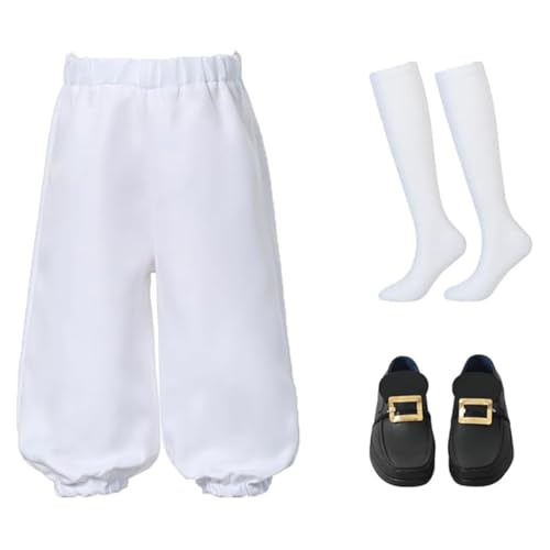 BPURB Kinder Kolonial Kostüm Jungen Mittelalter Piraten Cosplay Kostüm Renaissance Kostüm Reithose (Hose mit kniehohen weißen Socken und Goldener Schuhschnalle) von BPURB