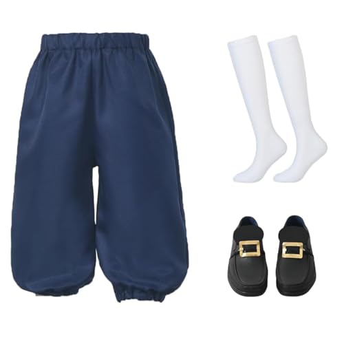 BPURB Kinder Kolonial Kostüm Jungen Mittelalter Piraten Cosplay Kostüm Renaissance Kostüm Reithose (Hose mit kniehohen weißen Socken und Goldener Schuhschnalle) von BPURB