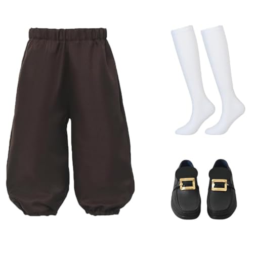 BPURB Kinder Kolonial Kostüm Jungen Mittelalter Piraten Cosplay Kostüm Renaissance Kostüm Reithose (Hose mit kniehohen weißen Socken und Goldener Schuhschnalle) von BPURB