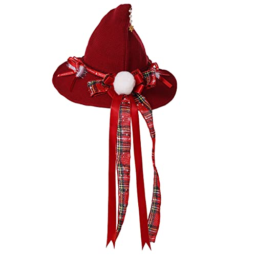 BPURB Lolita Damen Halloween Hexenhut Schwarz mit Schleife für Fasching Party Maskerade Cosplay Kostüm Zubehör (Rot) von BPURB