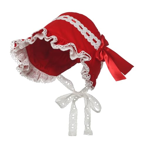 BPURB Mittelalter Damen Magd Mop Hut Kolonial Pilgrim Prarie weiße Haube Viktorianisch Kostüm Kopfbedeckung Baumwolle (Rot) von BPURB