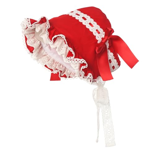 BPURB Mittelalter Damen Magd Mop Hut Kolonial Pilgrim Prarie weiße Haube Viktorianisch Kostüm Kopfbedeckung Baumwolle (Rot) von BPURB