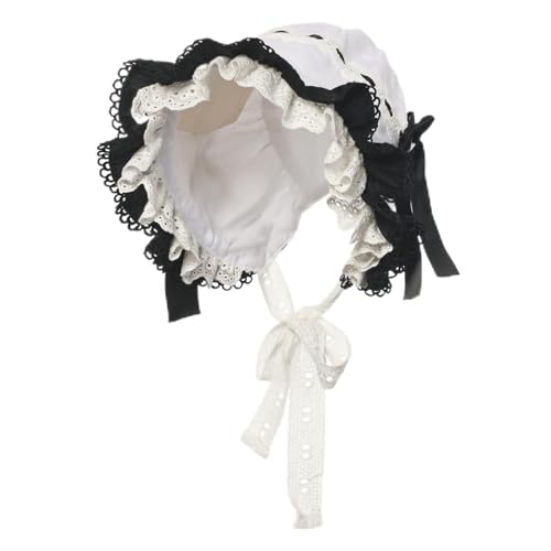 BPURB Mittelalter Damen Magd Mop Hut Kolonial Pilgrim Prarie weiße Haube Viktorianisch Kostüm Kopfbedeckung Baumwolle (Weiß-Schwarz) von BPURB