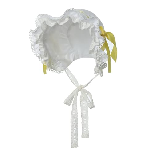 BPURB Mittelalter Damen Magd Mop Hut Kolonial Pilgrim Prarie weiße Haube Viktorianisch Kostüm Kopfbedeckung Baumwolle (Weiß-Gelb) von BPURB
