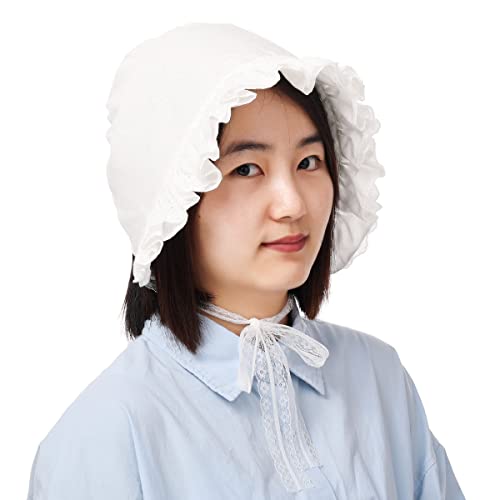 BPURB Mittelalter Damen Magd Mop Hut Kolonial Pilgrim Prarie weiße Haube Viktorianisch Kostüm Kopfbedeckung Baumwolle BPURB Mittelalter Damen Magd Mop Hut Kolonial Pilgrim Prarie weiße Haube Viktorianisch Kostüm Kopfbedeckung Baumwolle von BPURB