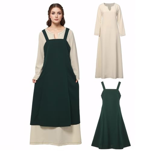 BPURB Mittelalterliches Vintage-Schürze für Damen, Überkleid mit geschnürtem Rücken, Wikinger-Piraten-Träger-Tunika-Kleid, Bauern-Kostüm, Cosplay-Kostüm, grün, S BPURB Mittelalterliches Vintage-Schürze für Damen, Überkleid mit geschnürtem Rücken, Wikinger-Piraten-Träger-Tunika-Kleid, Bauern-Kostüm, Cosplay-Kostüm, grün, S von BPURB